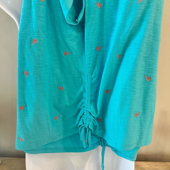 Rafaella NWT V-Neck Top Cinched Drawstring Ruched Sides Palm Trees - Picture 5 of 7